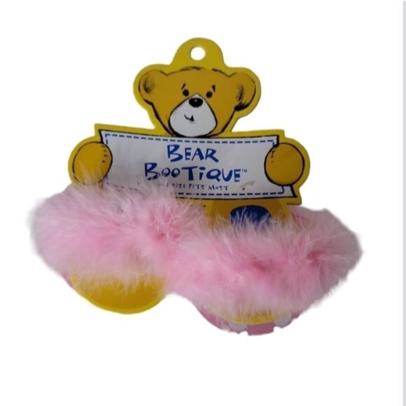Build a Bear Pink Feather Boa flip flop  doll bear Sandals slippers - Picture 1 of 6